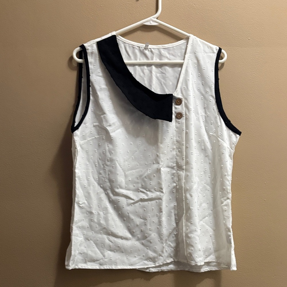 Elegant White and Black Sleeveless Top